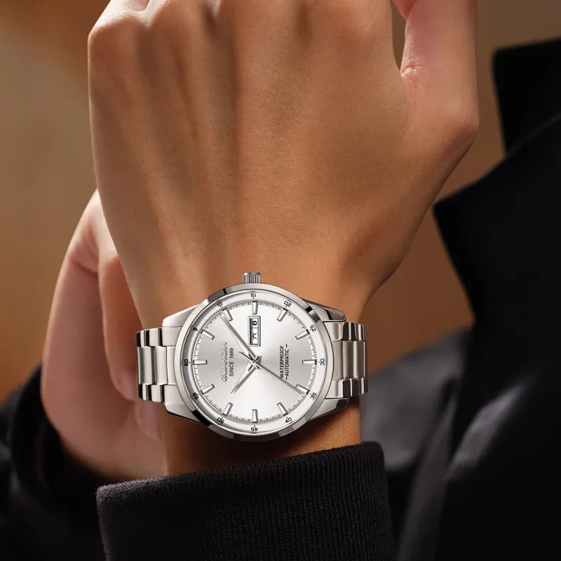 GUANQIN Automatic Mechanical Movement Stainless Steel Watchband Watch Men's Watches Black Dial-11