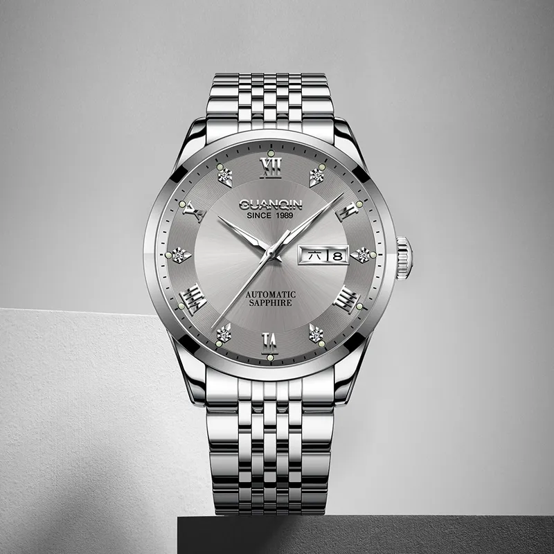 GUANQIN Automatic Mechanical Movement Stainless Steel Strap Watch Men's Watches Gray Dial-3