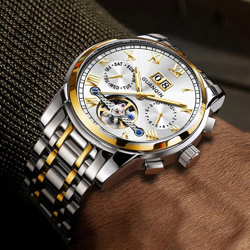 GUANQIN Automatic Mechanical Movement Stainless Steel Watchband Watch Men's Watches Black Dial-21