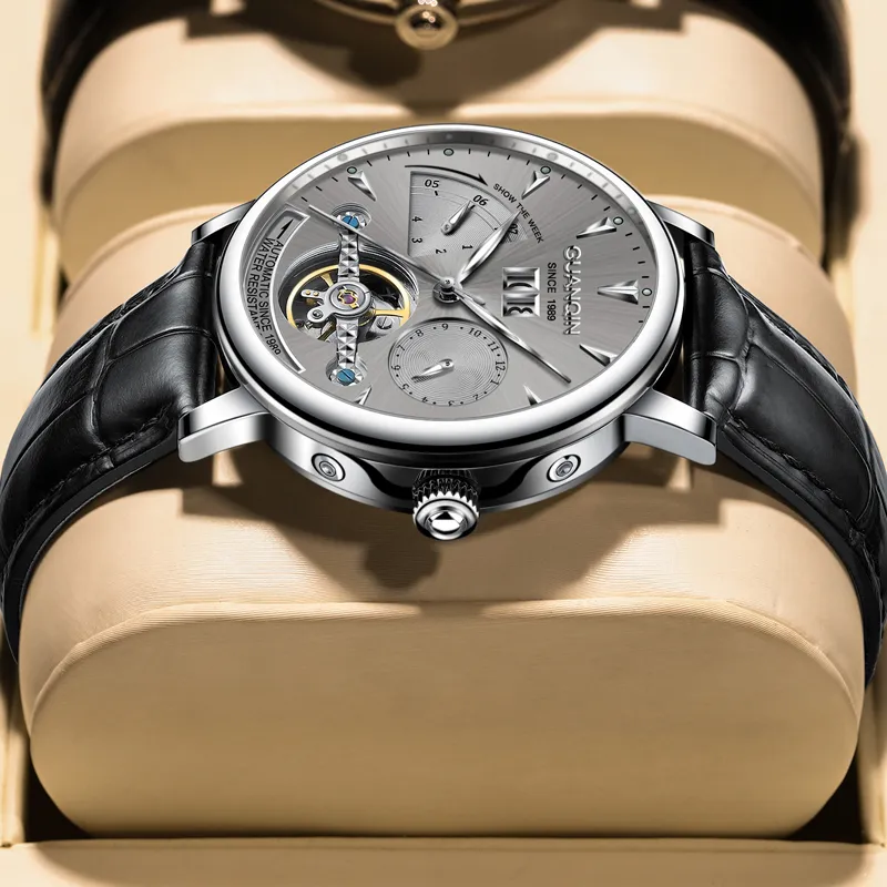 GUANQIN Collection Automatic Mechanical Movement Cow Leather Strap Watch Men's Watches Gray Dial-1
