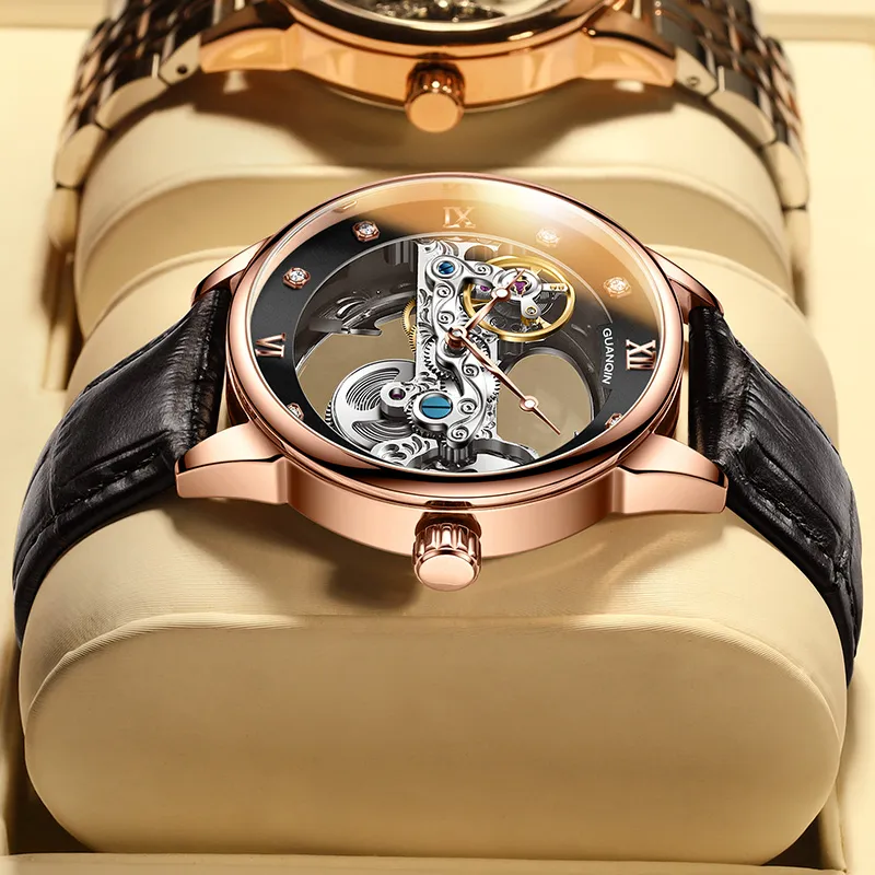 GUANQIN Automatic Mechanical Movement Cow Leather Strap Watch Men's Watches White Dial-6