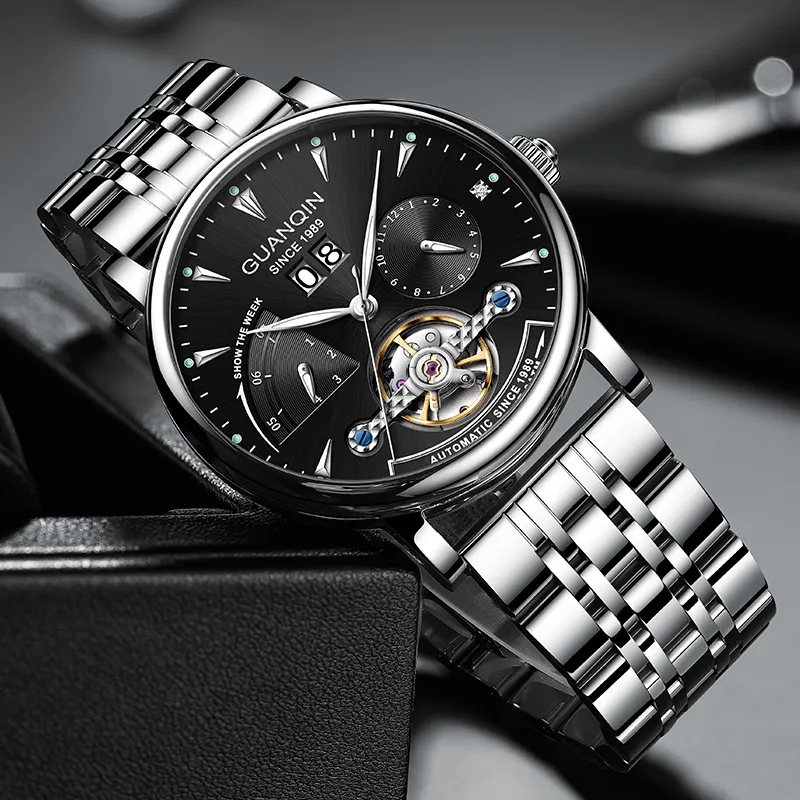 GUANQIN Collection Automatic Mechanical Movement Cow Leather Strap Watch Men's Watches Gray Dial-36