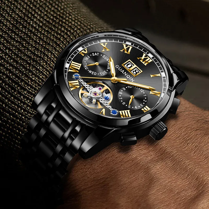 GUANQIN Automatic Mechanical Movement Stainless Steel Watchband Watch Men's Watches Black Dial-30
