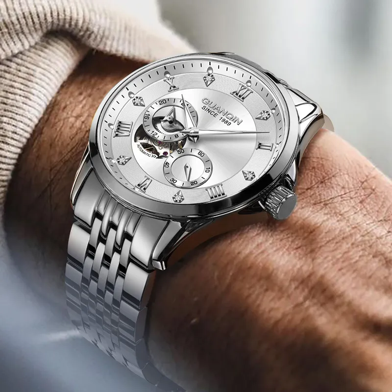 GUANQIN Super Player Collection Mechanical Movement Steel Strap Watch Men's Watches White Dial-3