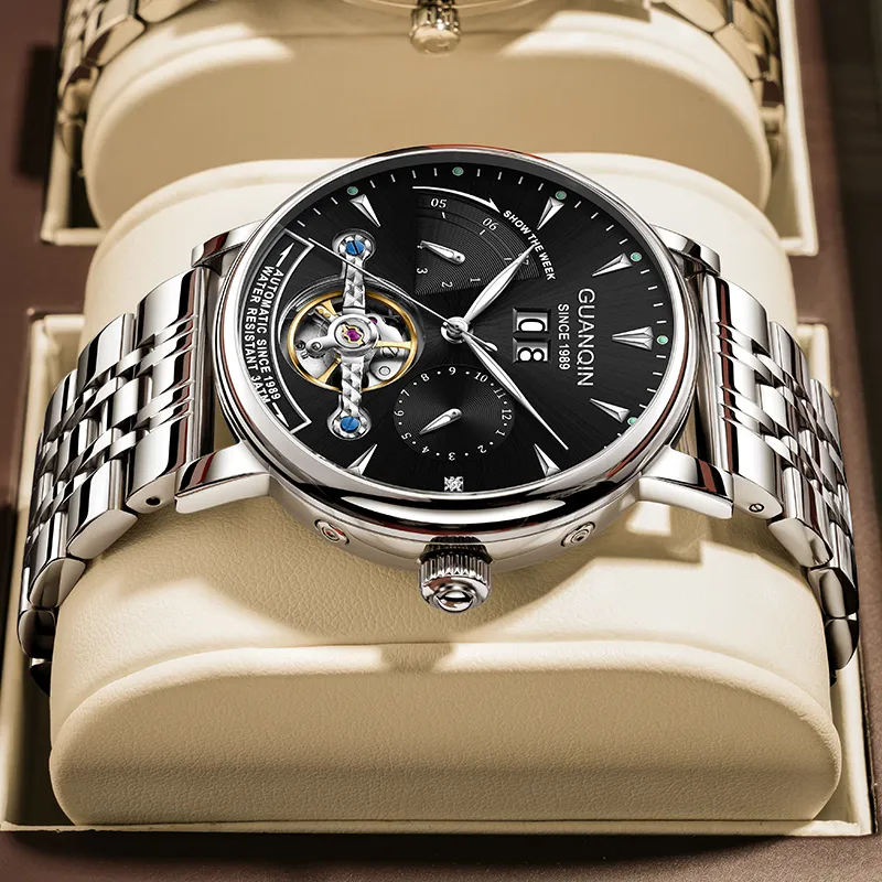 GUANQIN Collection Automatic Mechanical Movement Cow Leather Strap Watch Men's Watches Gray Dial-34