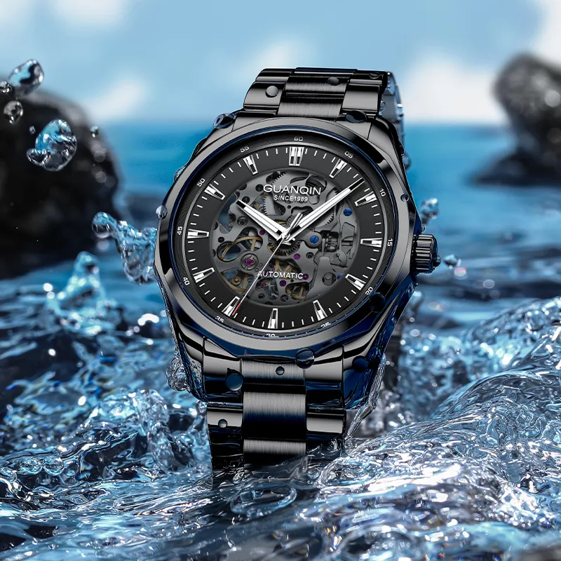 GUANQIN Automatic Mechanical Movement Stainless Steel Watchband Watch Men's Watches Black Dial-10