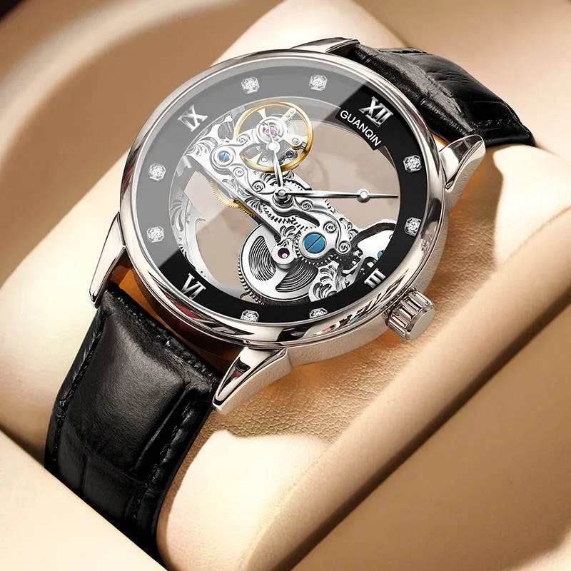 GUANQIN Automatic Mechanical Movement Cow Leather Strap Watch Men's Watches White Dial-20
