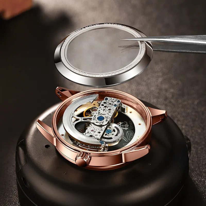 GUANQIN Automatic Mechanical Movement Cow Leather Strap Watch Men's Watches White Dial-3