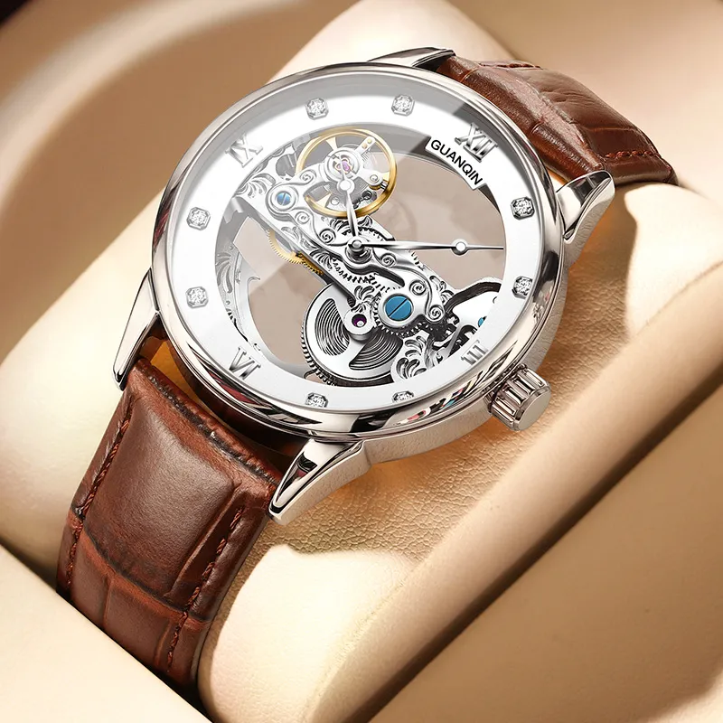 GUANQIN Automatic Mechanical Movement Cow Leather Strap Watch Men's Watches White Dial-14