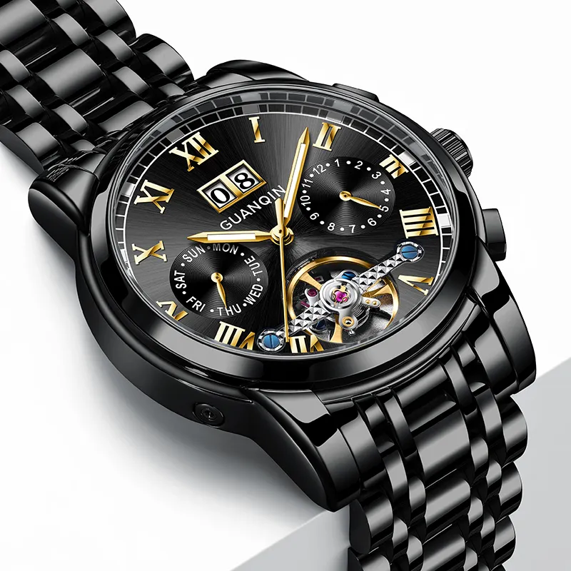 GUANQIN Automatic Mechanical Movement Stainless Steel Watchband Watch Men's Watches Black Dial-29