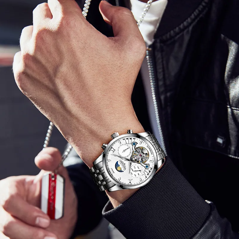 GUANQIN Ruidong Collection Automatic Mechanical Movement Steel Strap Watch Men's Watches White Dial-4