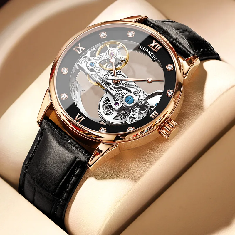 GUANQIN Automatic Mechanical Movement Cow Leather Strap Watch Men's Watches White Dial-7