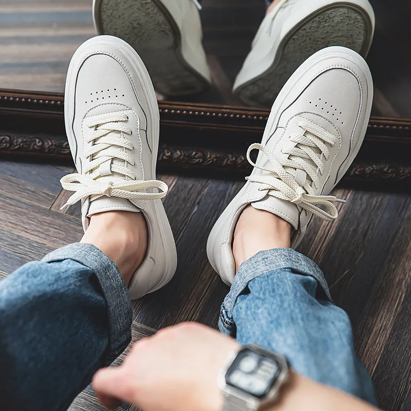 Year By Year Breathable And Wear resistant Low Top Skateboard Shoes Men's White-11