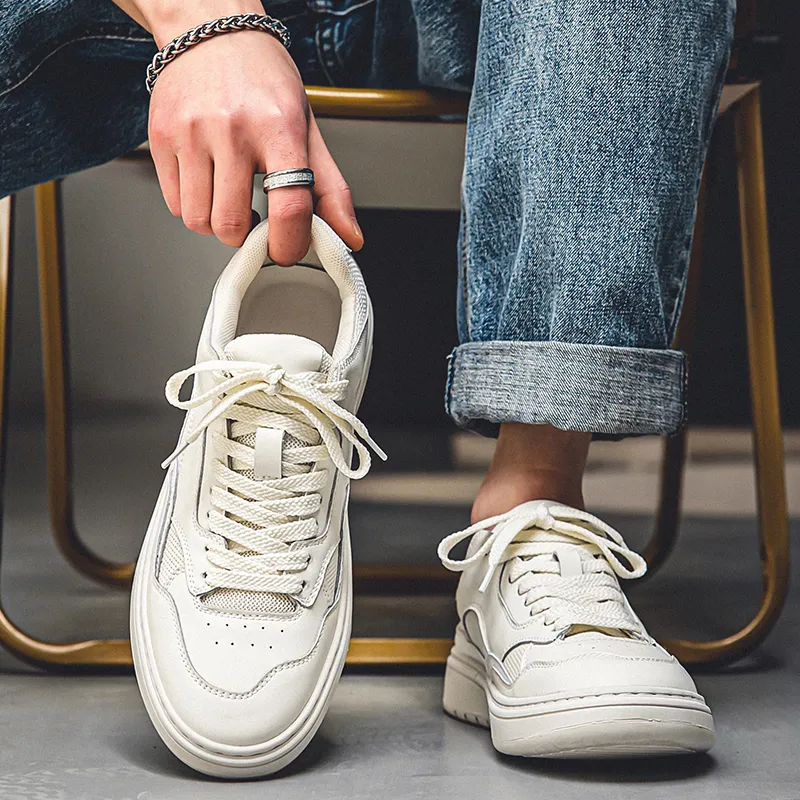 Year By Year Breathable And Wear resistant Low Top Skateboard Shoes Men's White-5