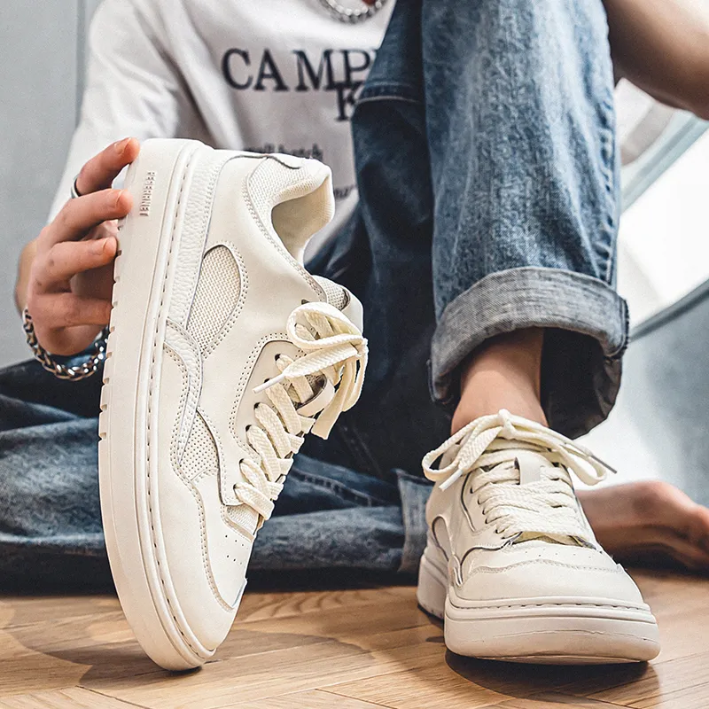 Year By Year Breathable And Wear resistant Low Top Skateboard Shoes Men's White-11