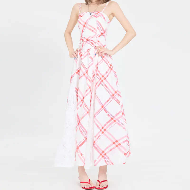 MJB Slip Dresses Women's Cherry Red Plaid-5