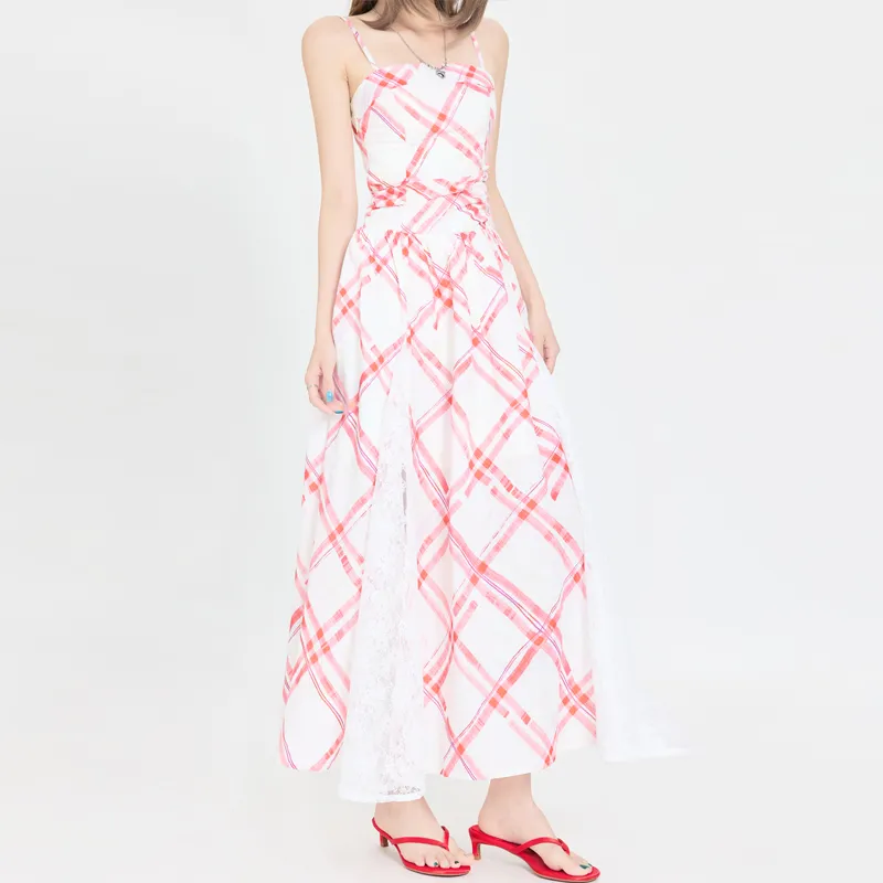 MJB Slip Dresses Women's Cherry Red Plaid-3