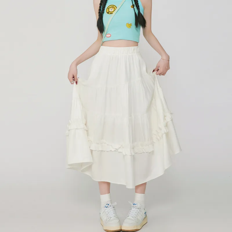 MJB Casual Long Skirts Women's White-5
