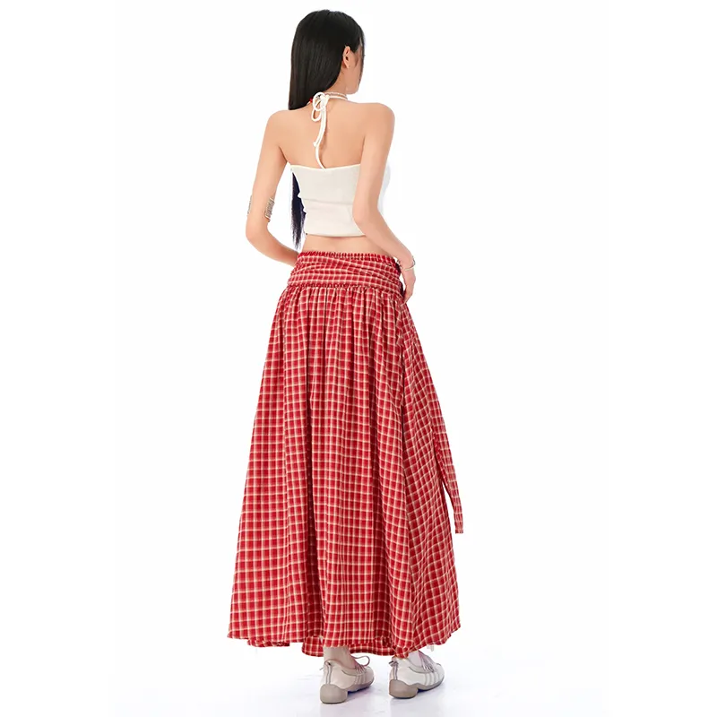 MJB Casual Long Skirt Women's Red Plaid-4