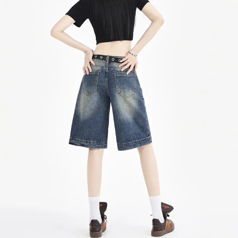 Vine Color Denim Shorts Women's Blue-6