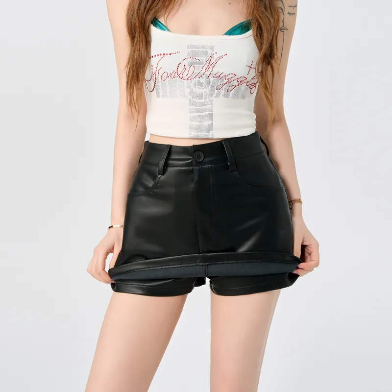 MJB Leather Short Skirts Women's Black-5