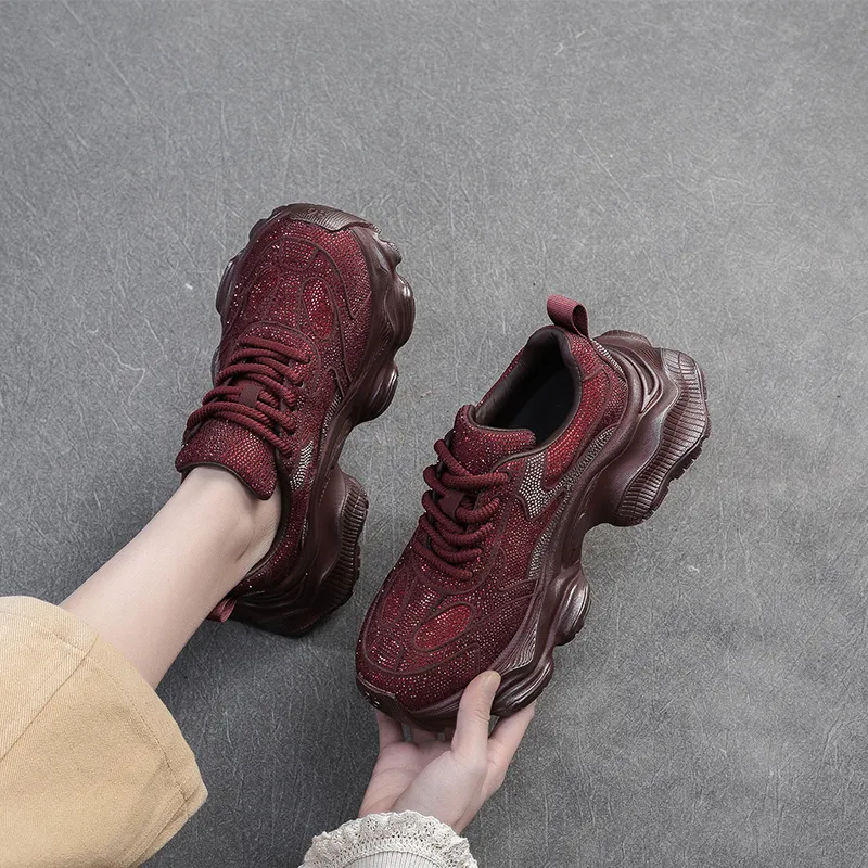 Chibang Wear-Resistant Breathable Lightweight Height Increasing Low-Top Chunky Sneakers Women's-3