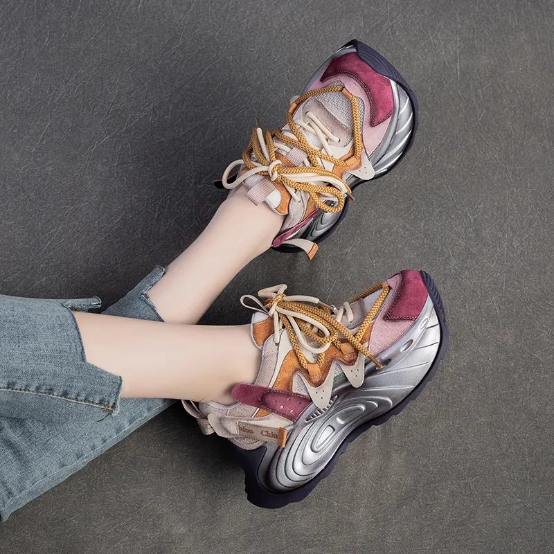 Chibang Abrasion Resistant, Breathable, Lightweight, Height Increasing Low Top Chunky Sneakers Women's-3