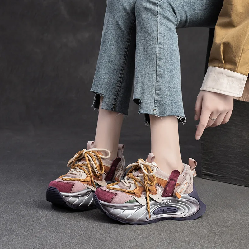 Chibang Abrasion Resistant, Breathable, Lightweight, Height Increasing Low Top Chunky Sneakers Women's-6