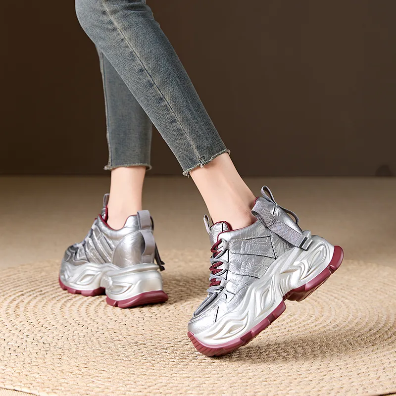 Chibang Lightweight Height Increasing Low Top Chunky Sneakers Women's-5