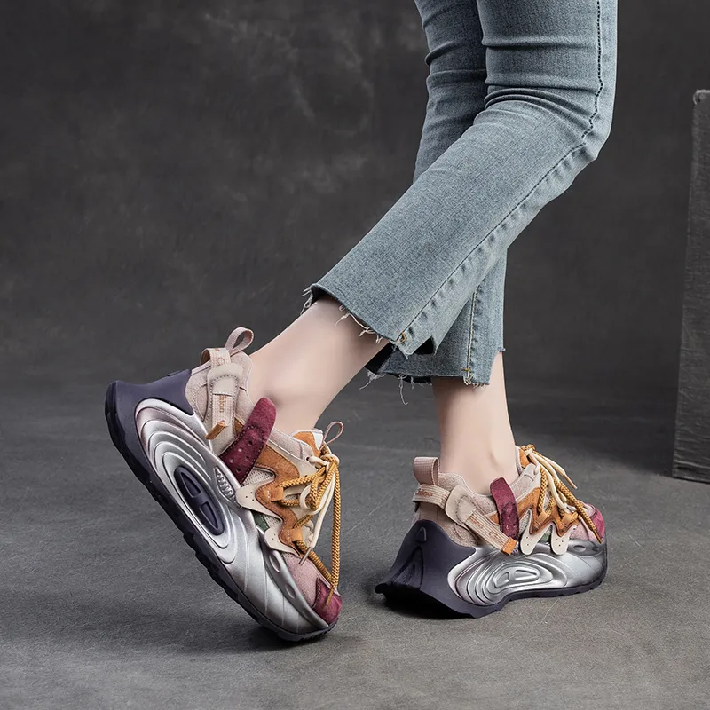 Chibang Abrasion Resistant, Breathable, Lightweight, Height Increasing Low Top Chunky Sneakers Women's-5
