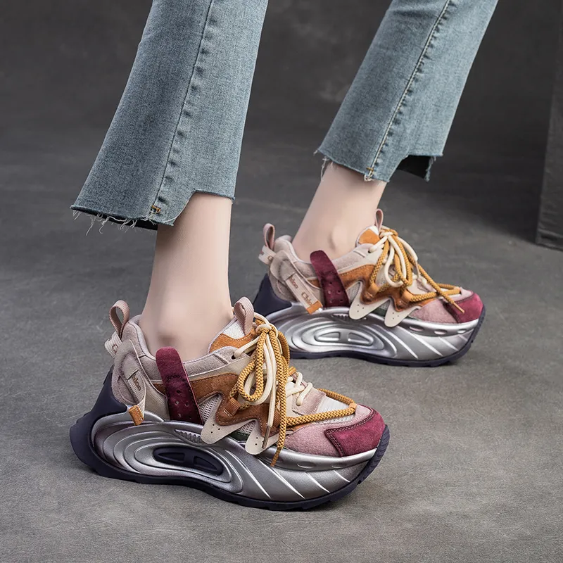 Chibang Abrasion Resistant, Breathable, Lightweight, Height Increasing Low Top Chunky Sneakers Women's-4