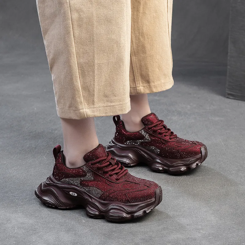 Chibang Wear-Resistant Breathable Lightweight Height Increasing Low-Top Chunky Sneakers Women's-4