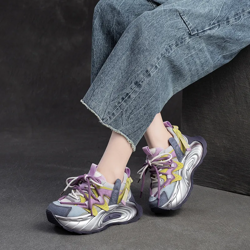 Chibang Abrasion Resistant, Breathable, Lightweight, Height Increasing Low Top Chunky Sneakers Women's-13