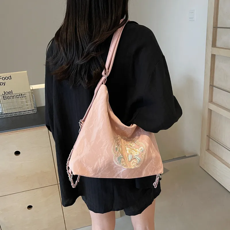 MingLu PU One Shoulder Backpack Handbag Women's Black/Ecru/Silver/Pink-17