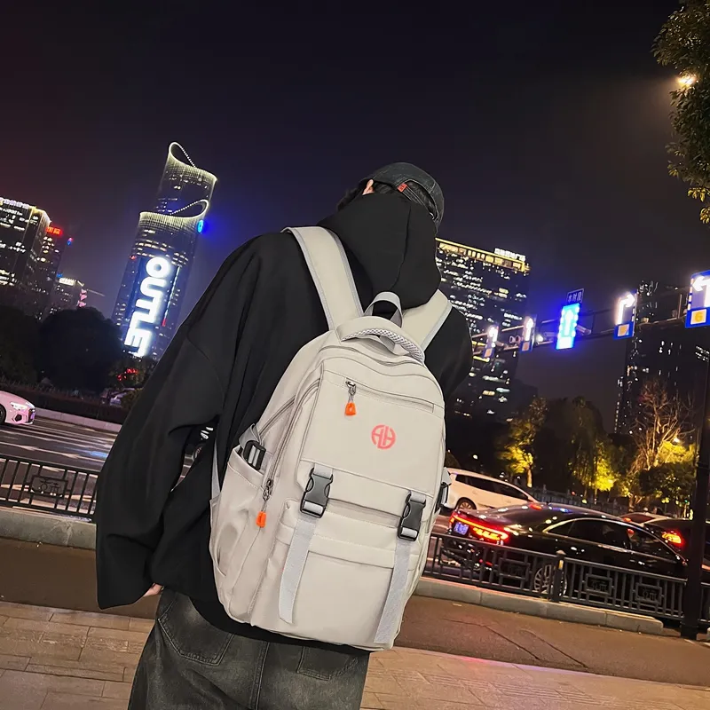 MingLu Nylon Backpack Regular Unisex Black/Gray/Light Khaki-9