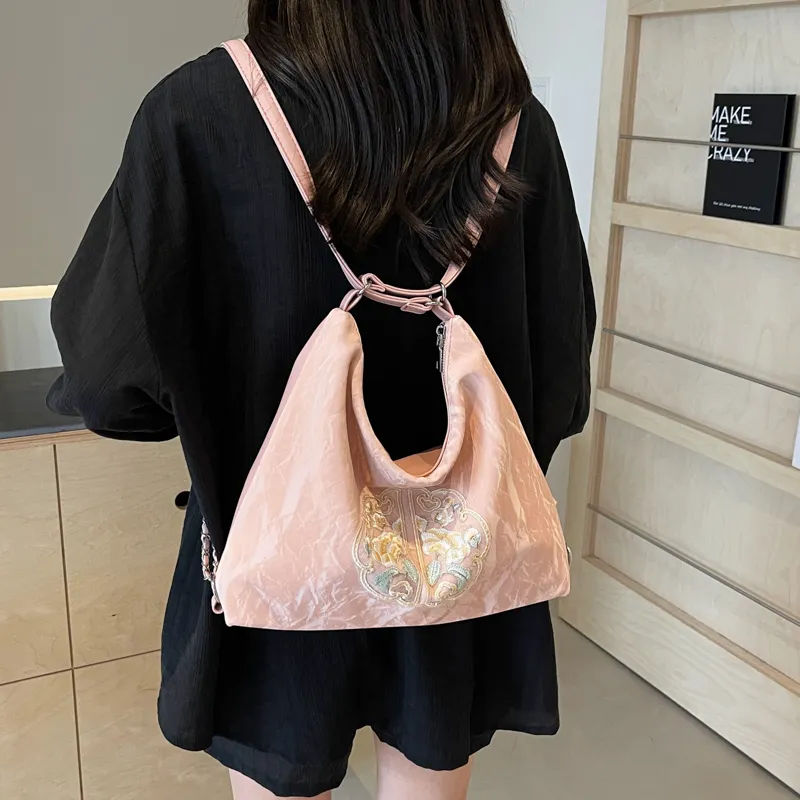 MingLu PU One Shoulder Backpack Handbag Women's Black/Ecru/Silver/Pink-14