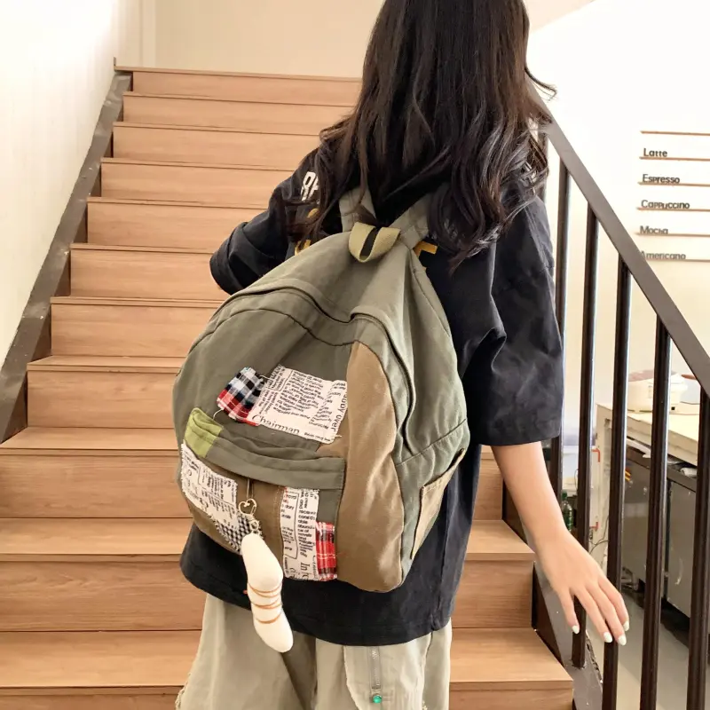 Parker Bear Canvas Canvas Bag Backpack Unisex Green-1
