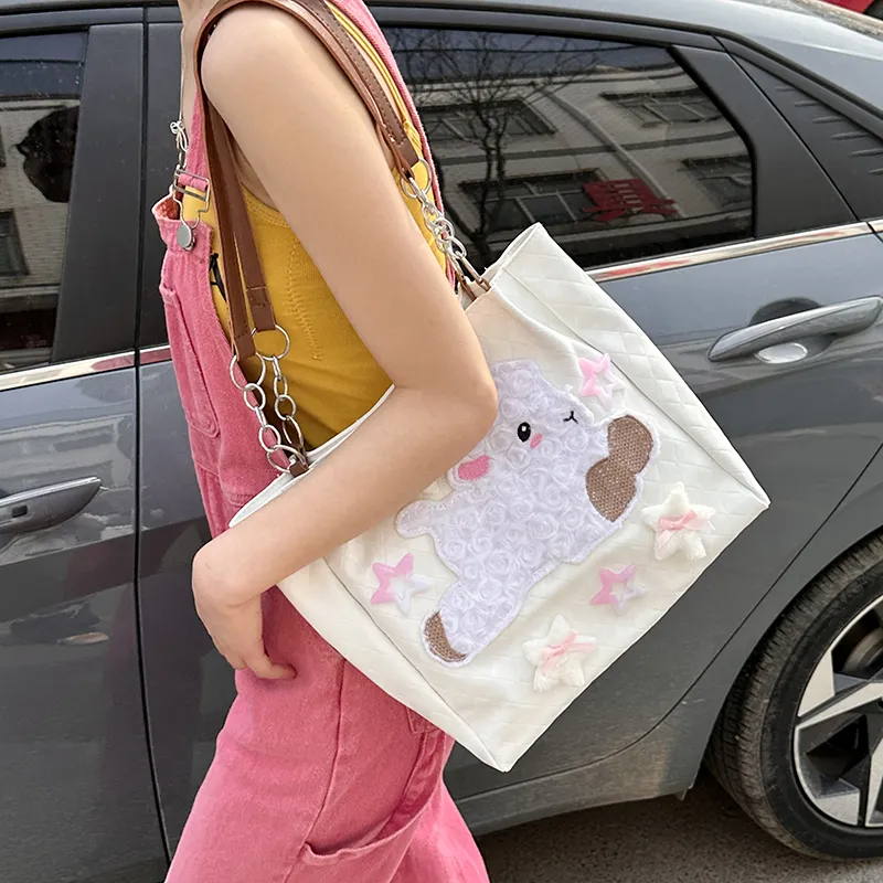 Parker Bear PU Shoulder Bag Unisex White-7