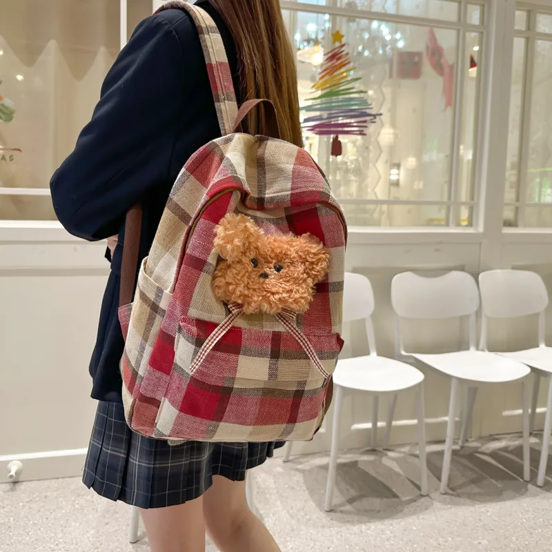 Parker Bear Canvas Backpack Women's Red/Green/Blue-2