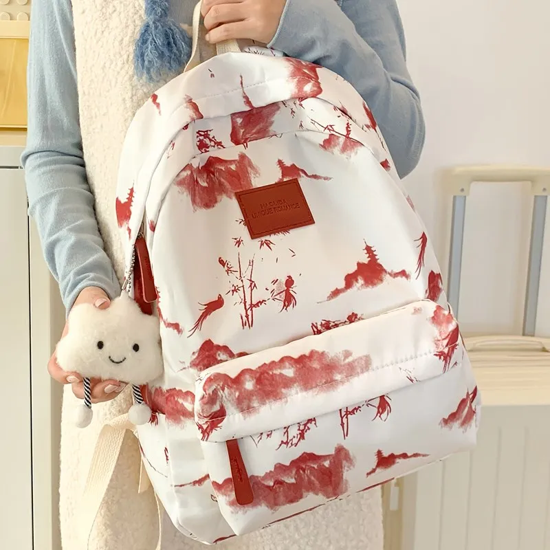 Parker Bear Composite Cloth Backpack Unisex Gray/Red/Green/Cherry Blossom Pink-10