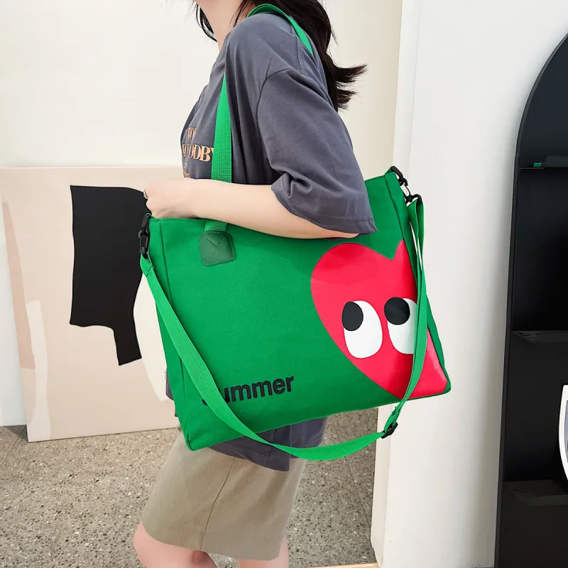 Parker Bear Canvas Canvas Bag Shoulder Bags Regular Unisex Blue/Green/Ecru-10