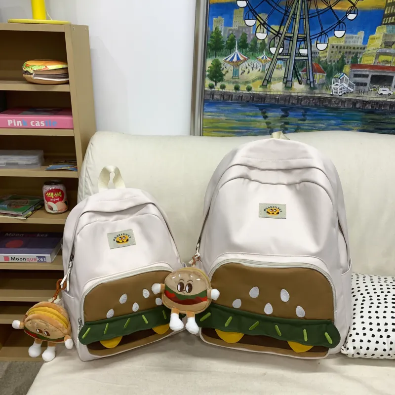 Parker Bear Nylon Backpack Unisex White/Yellow/Khaki/Coffee-5