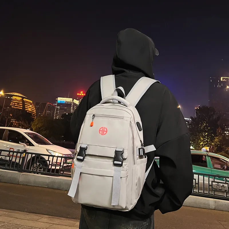 MingLu Nylon Backpack Regular Unisex Black/Gray/Light Khaki-10