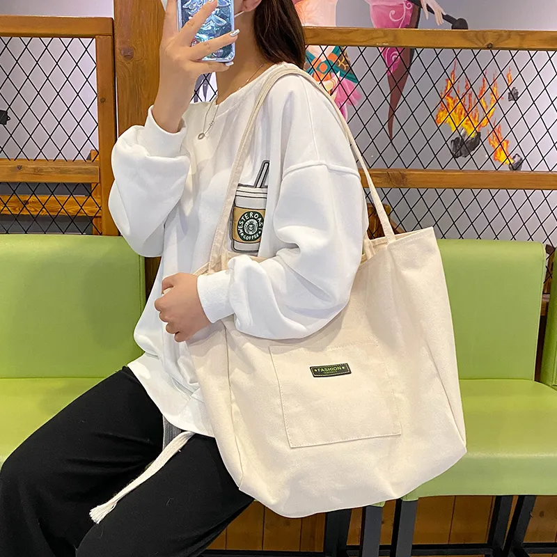 Parker Bear Canvas Tote Bag Shopping Bag Canvas Bag Shoulder Bag Regular Unisex White-1