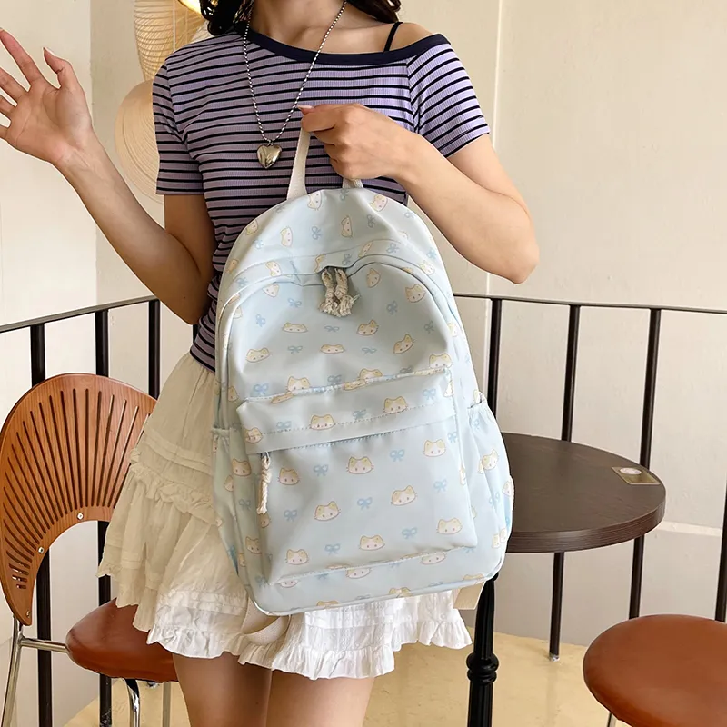 Parker Bear Nylon Backpack Women's Beige Yellow/White/Blue/Pink-11