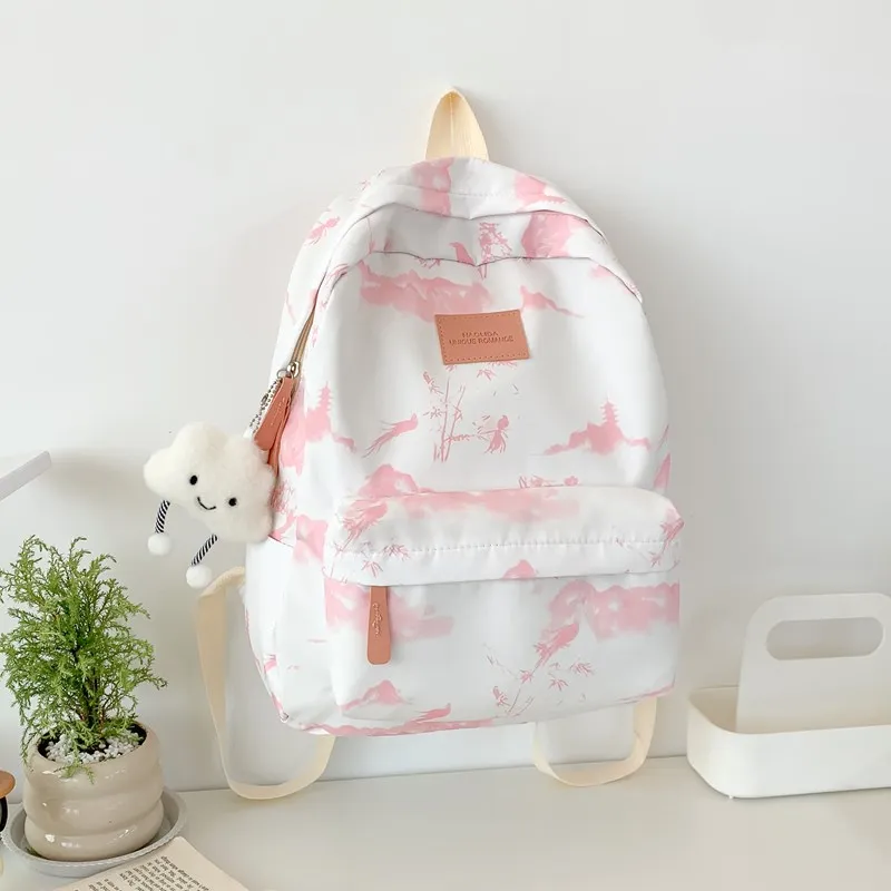 Parker Bear Composite Cloth Backpack Unisex Gray/Red/Green/Cherry Blossom Pink-21
