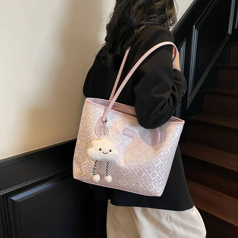 MingLu PU Tote Bag, Shopping Bag, Shoulder Bag Women's Ecru/Black/Elegant Purple-12