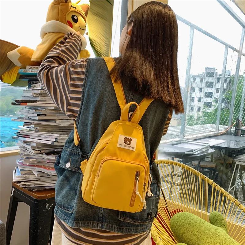 Parker Bear Nylon Backpack Regular Unisex Yellow/Pink/Black/Green/Sky Blue-10