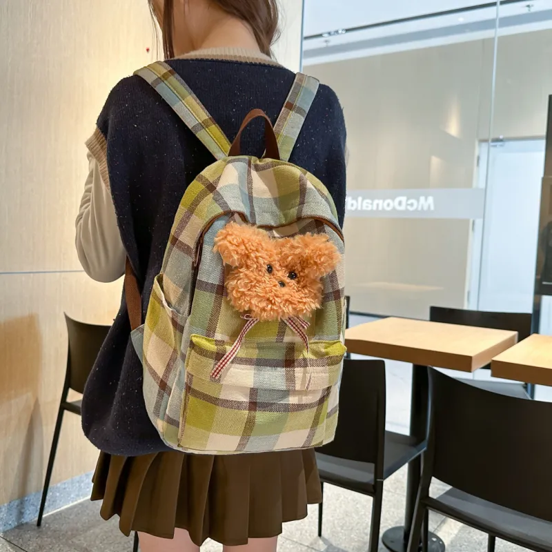 Parker Bear Canvas Backpack Women's Red/Green/Blue-6