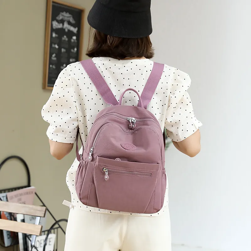Parker Bear Nylon Fabric Backpack Regular Unisex Flesh Pink/Light Green/Black-1